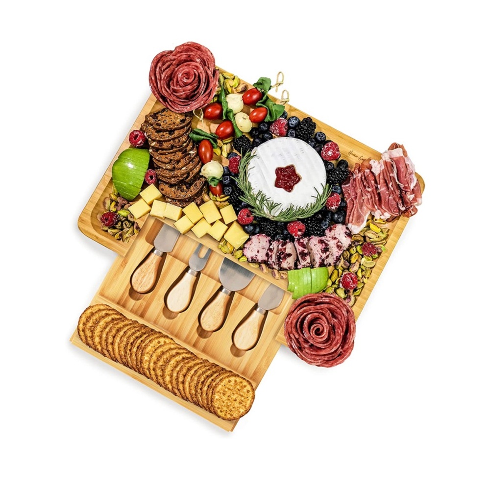 Home Euphoria Bamboo Charcuterie Cheese Board with Knives[NWT]